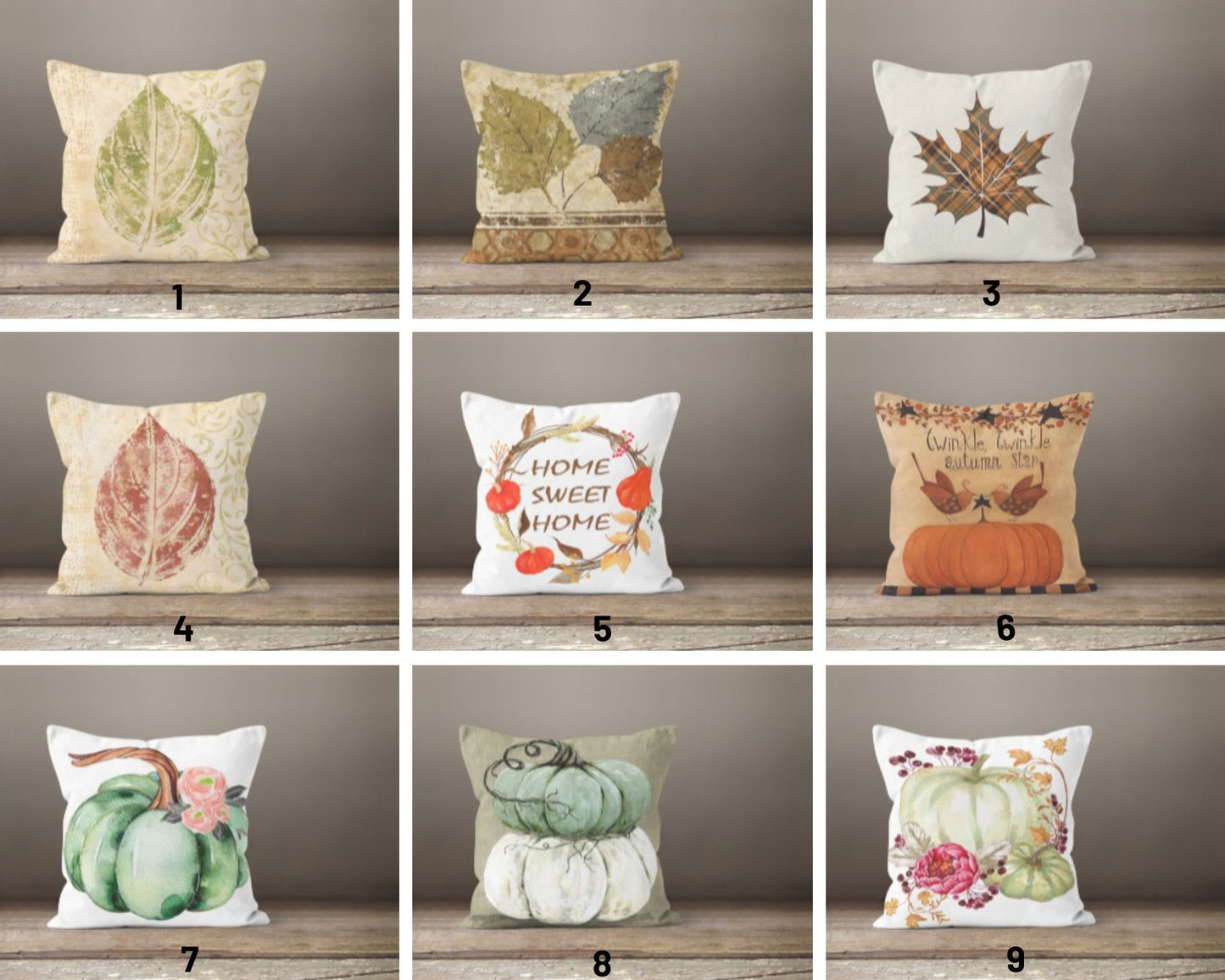 Autumn Dry Leaves and Pumpkins Wreath Design Cushion Cover