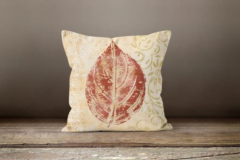 Autumn Dry Leaves and Pumpkins Wreath Design Cushion Cover