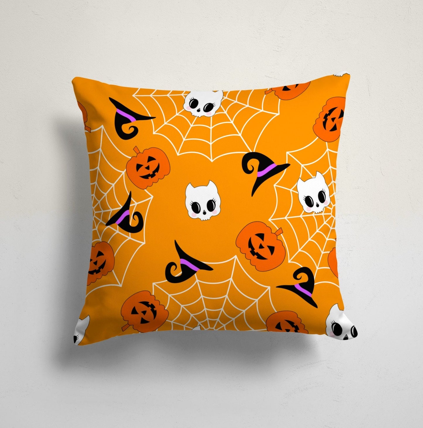 Happy Halloween Trick or Treat Bat and Pumpkin Cushion Cover