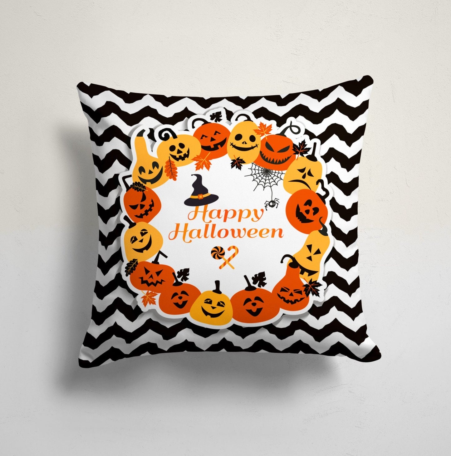 Haunted Halloween Orange Cushion Cover
