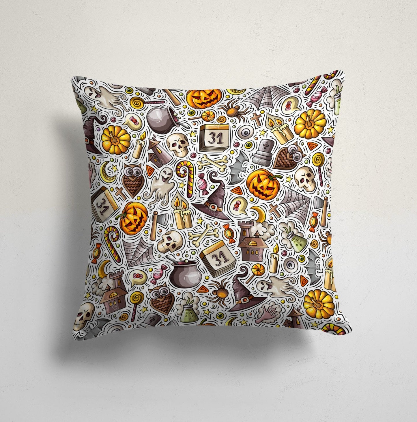 Spooky Orange Pumpkin Theme Halloween Cushion Cover