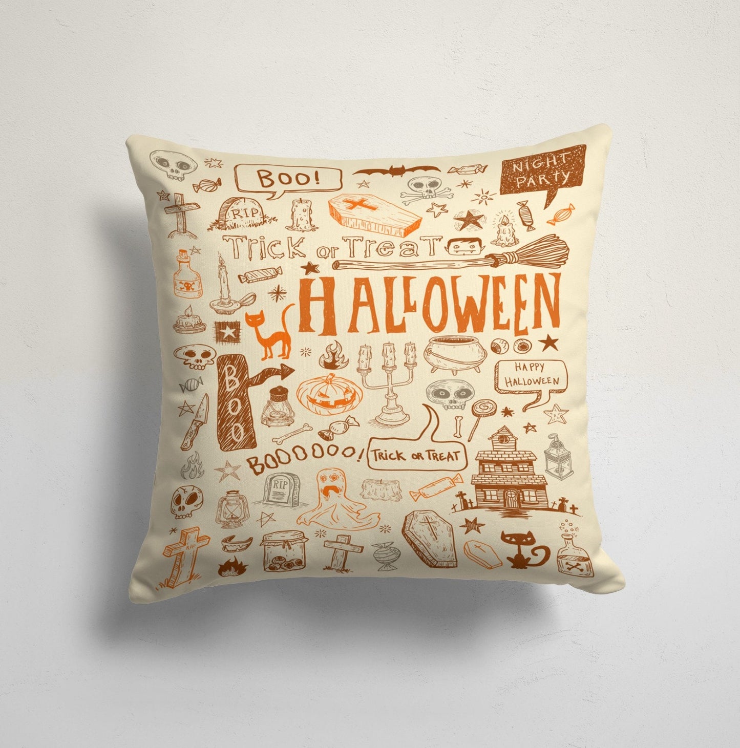 Funny Pumpkin Bat Ghost Cat Design Halloween Cushion Cover
