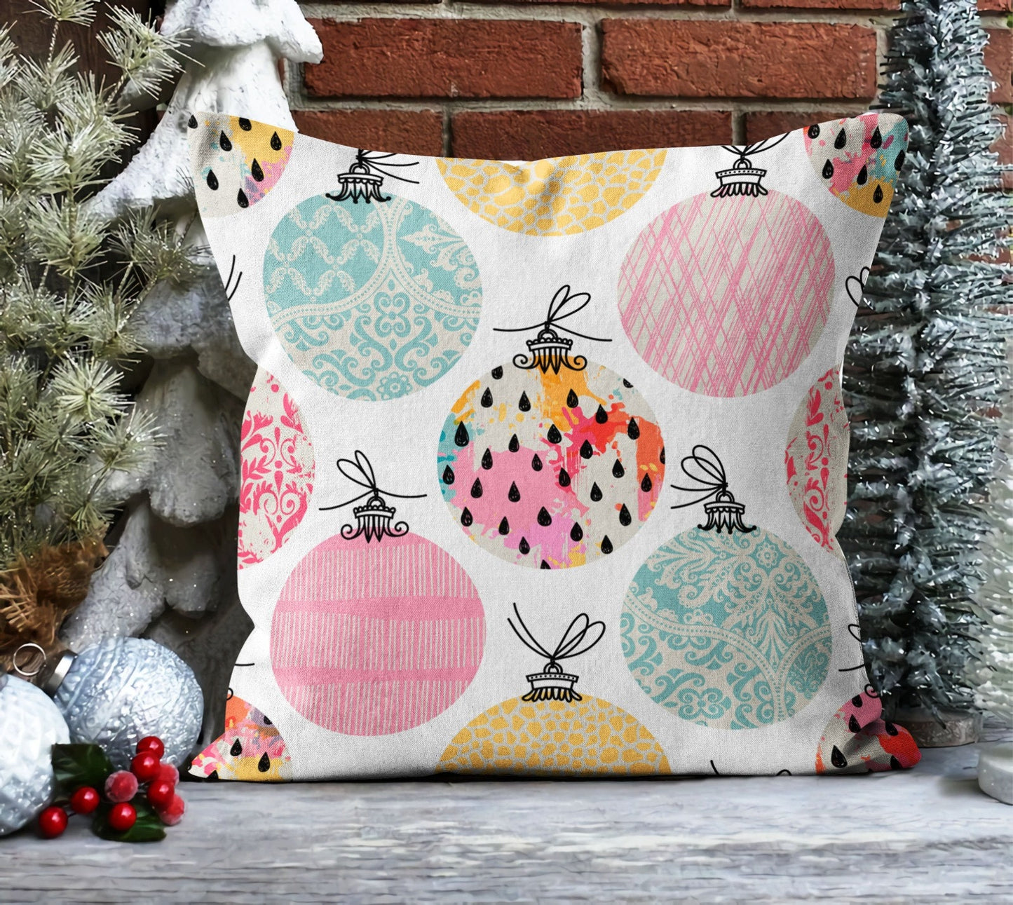 Colorful Nordic Snowflake Pattern Cushion Cover, Retro Christmas
