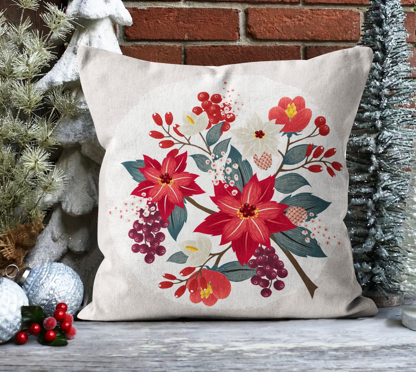 Golden Holly Cushion Cover, Christmas Charm, Eucalyptus and Berry
