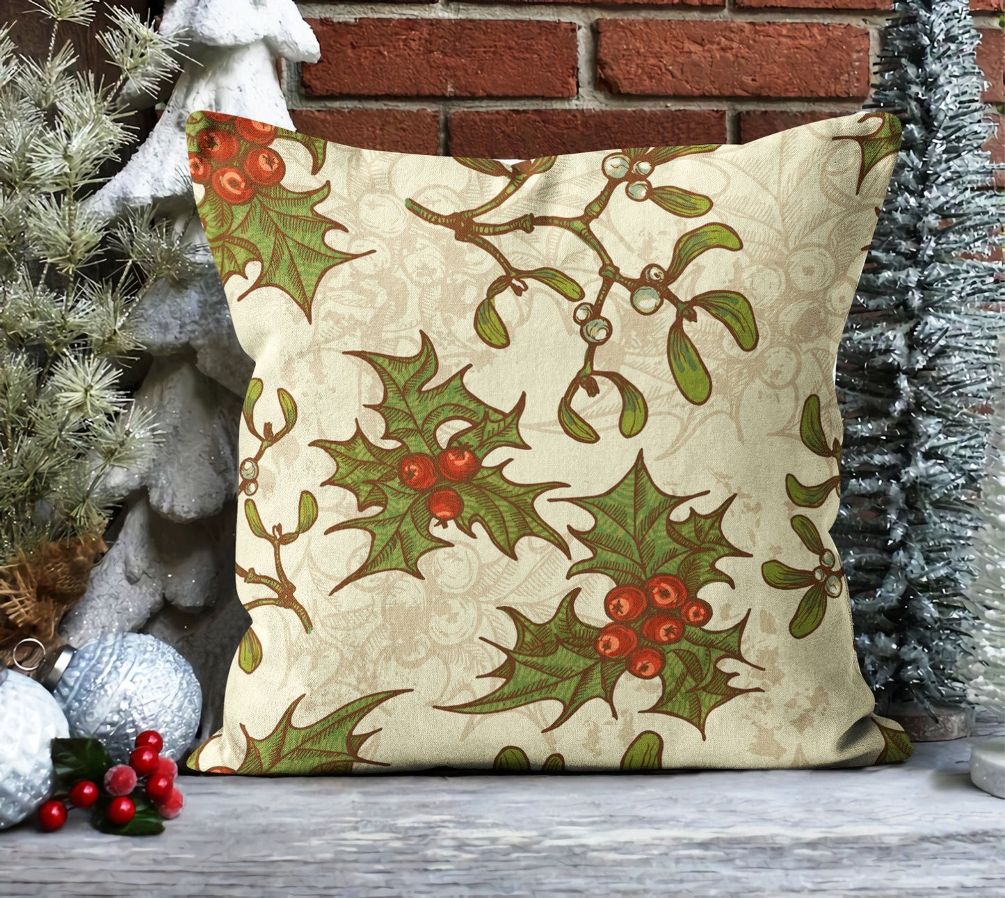 Golden Holly Cushion Cover, Christmas Charm, Eucalyptus and Berry