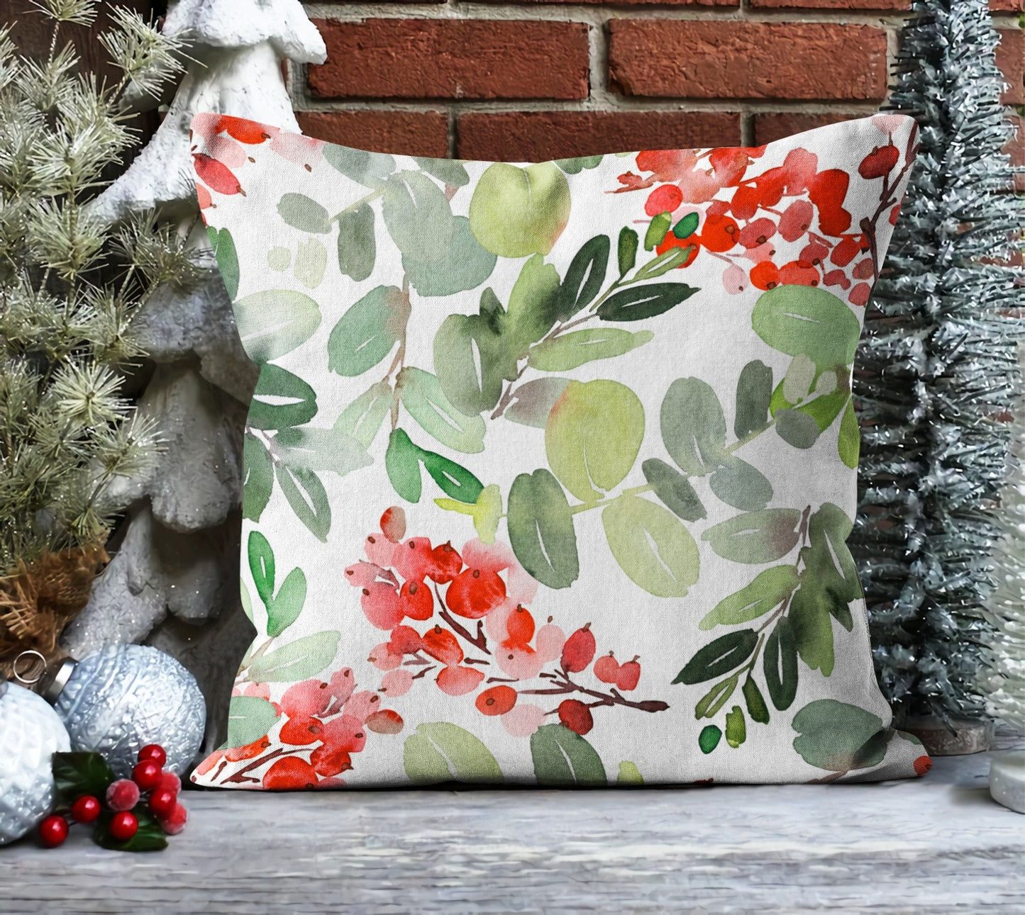 Golden Holly Cushion Cover, Christmas Charm, Eucalyptus and Berry