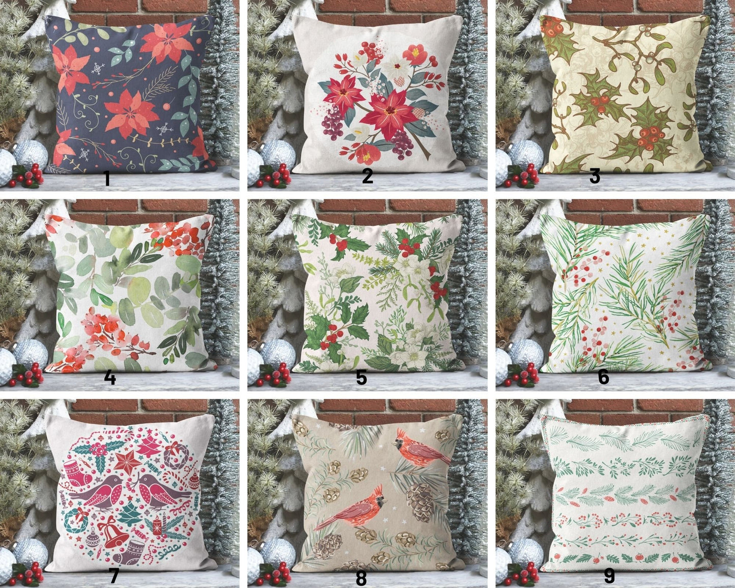Golden Holly Cushion Cover, Christmas Charm, Eucalyptus and Berry
