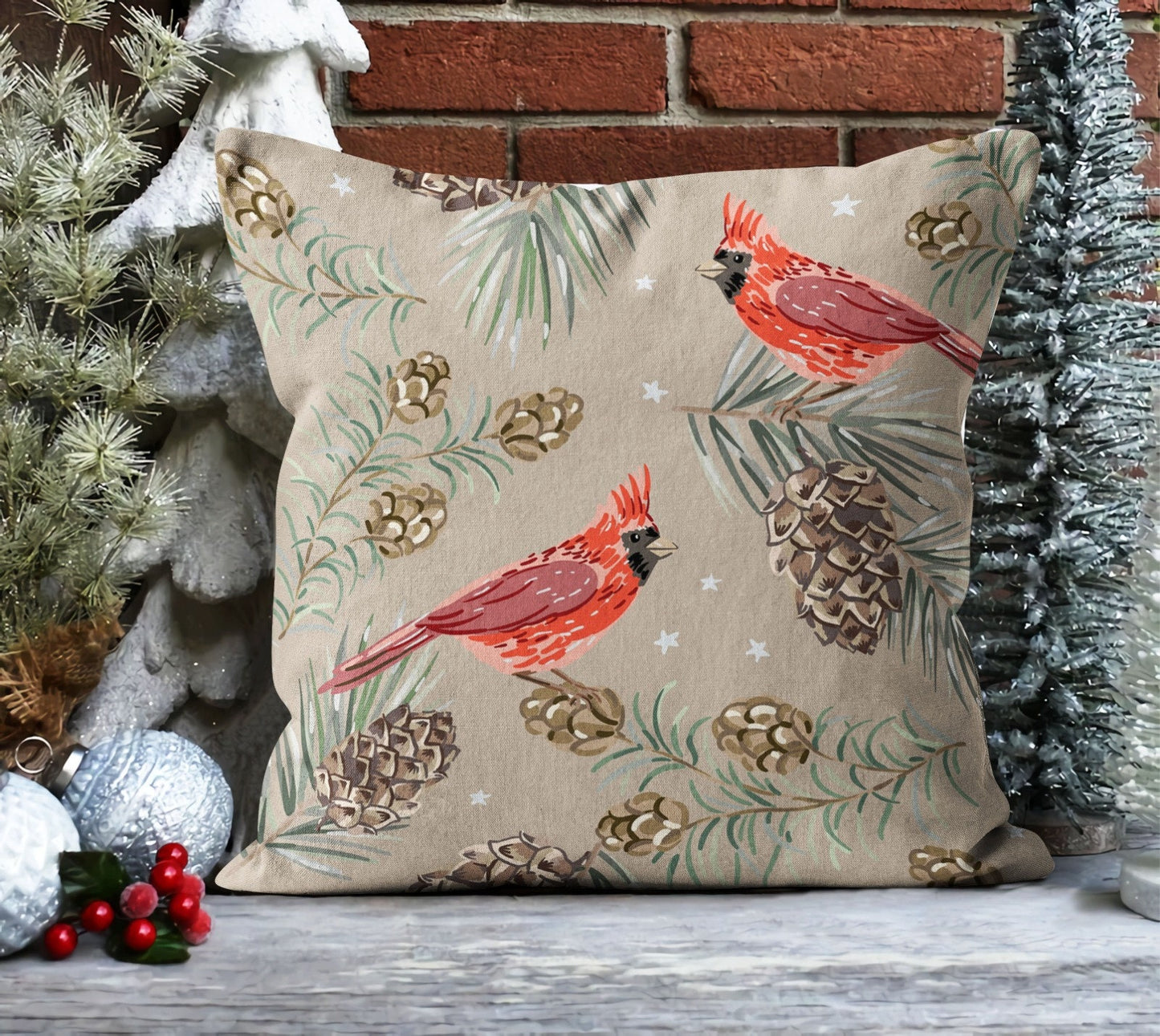 Golden Holly Cushion Cover, Christmas Charm, Eucalyptus and Berry