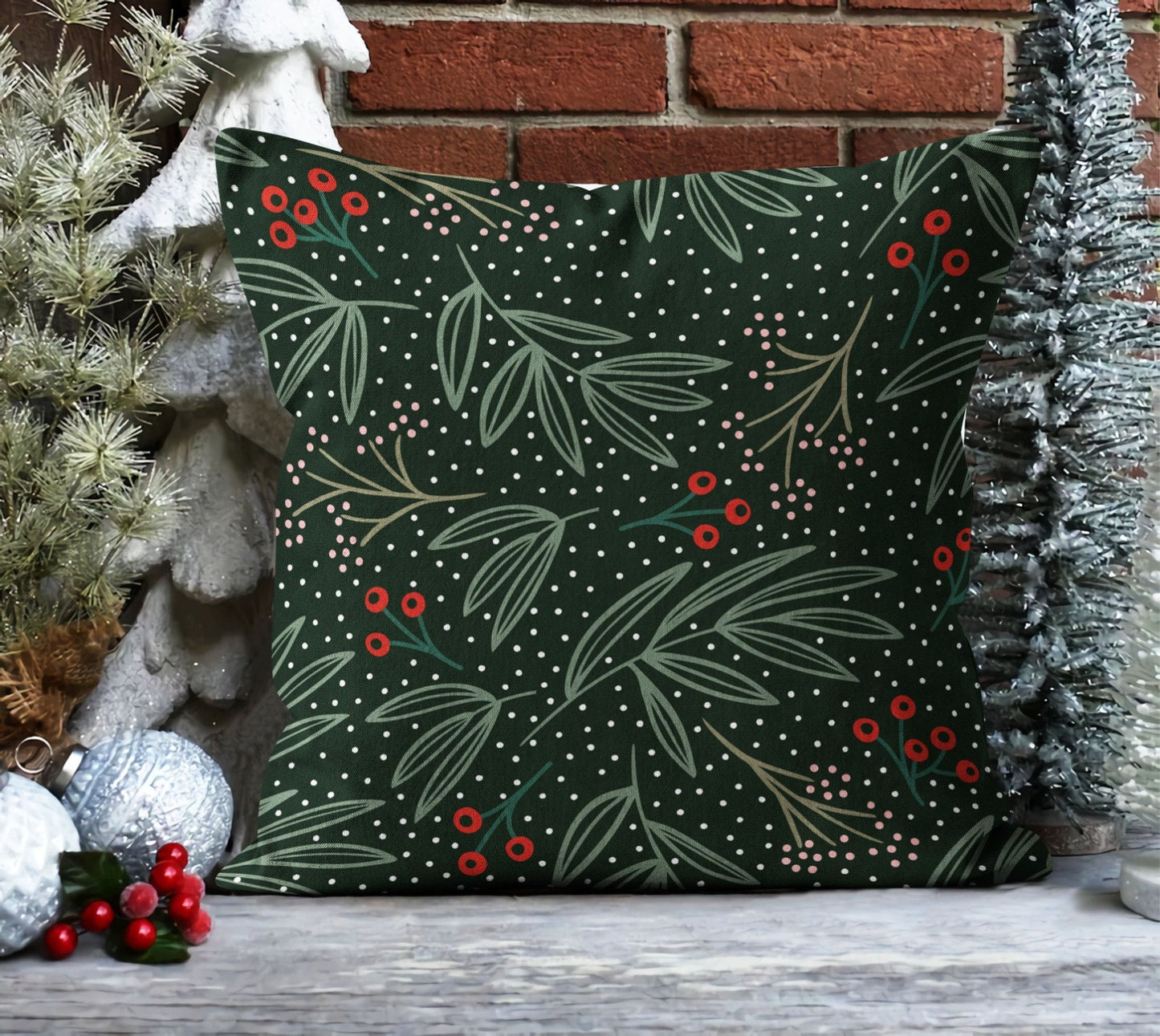 Geometric Christmas Tree, Pinecone and Green Cushion Cover