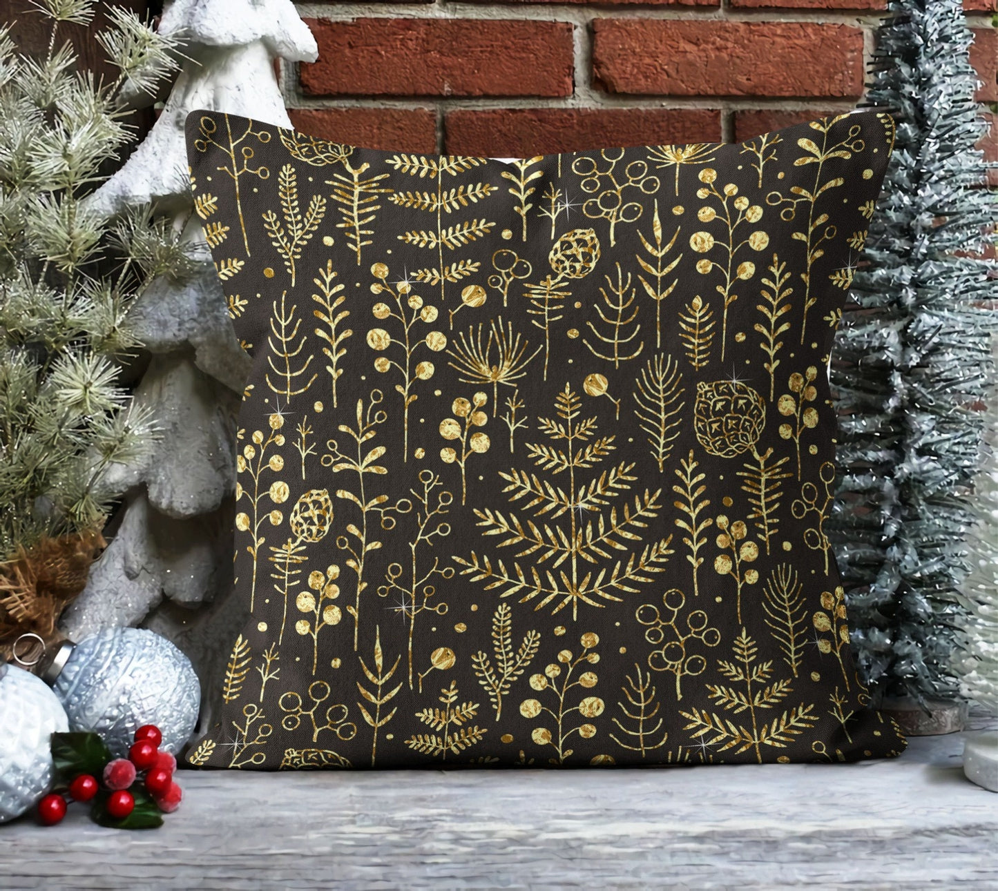 Geometric Christmas Tree, Pinecone and Green Cushion Cover