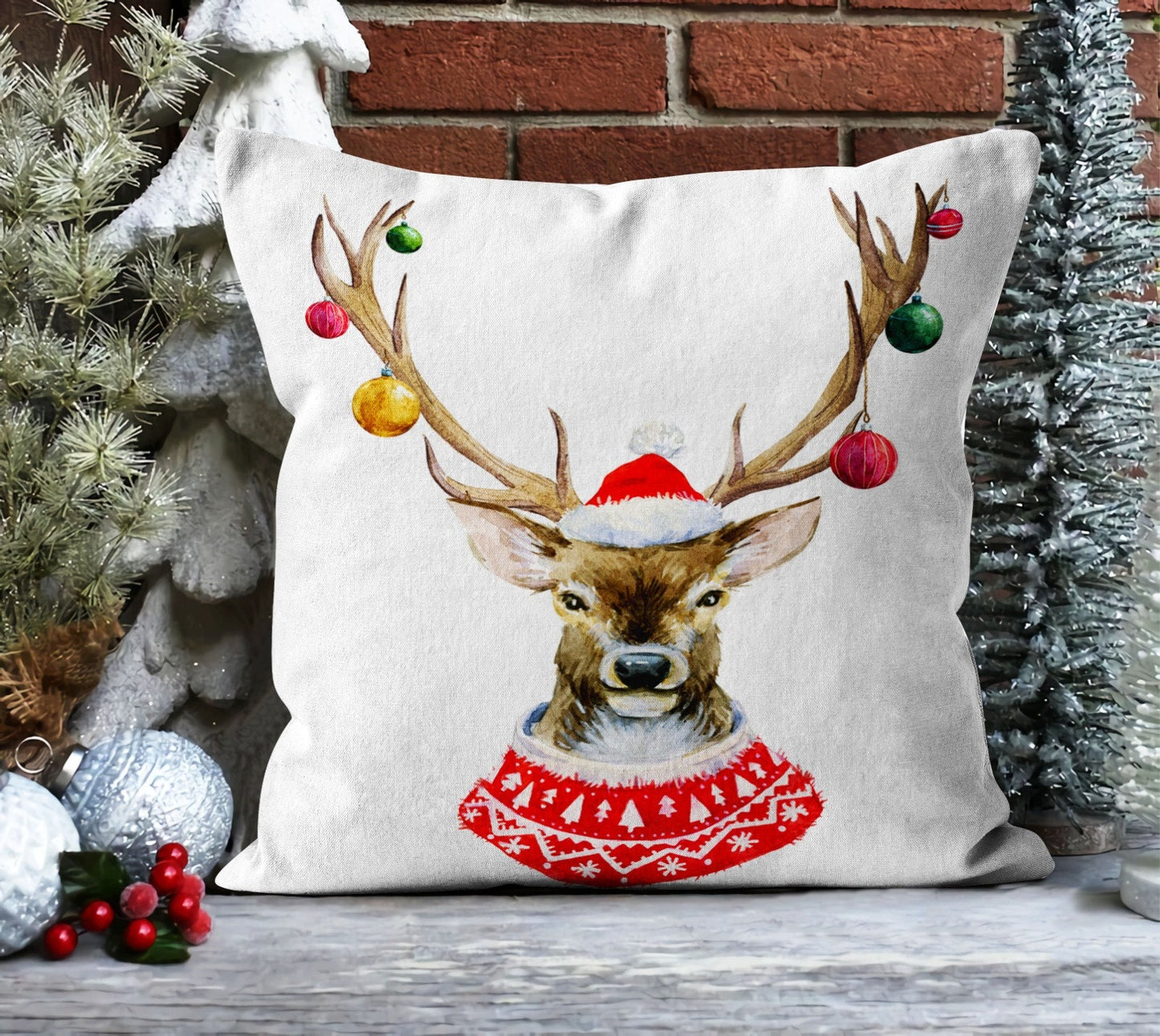 Vintage Christmas House, Truck Cushion Cover, Snowy Landscape