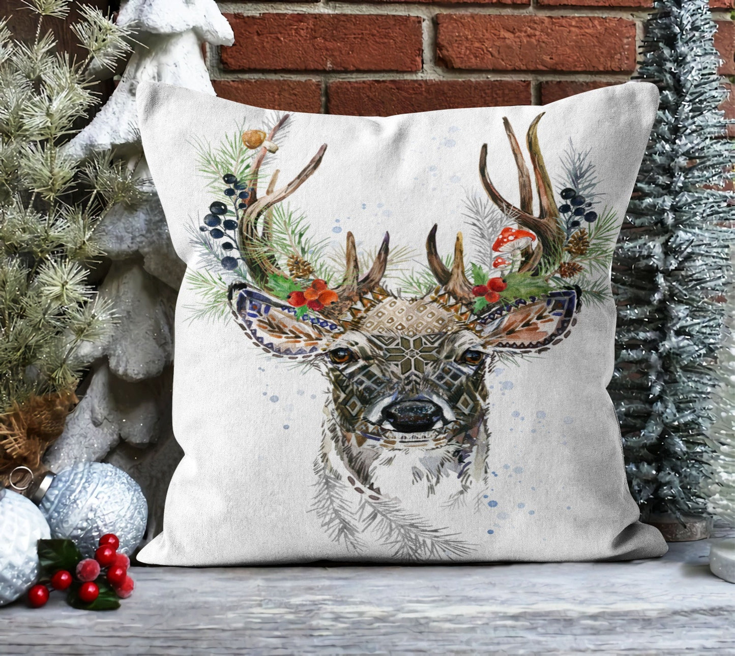 Vintage Christmas House, Truck Cushion Cover, Snowy Landscape