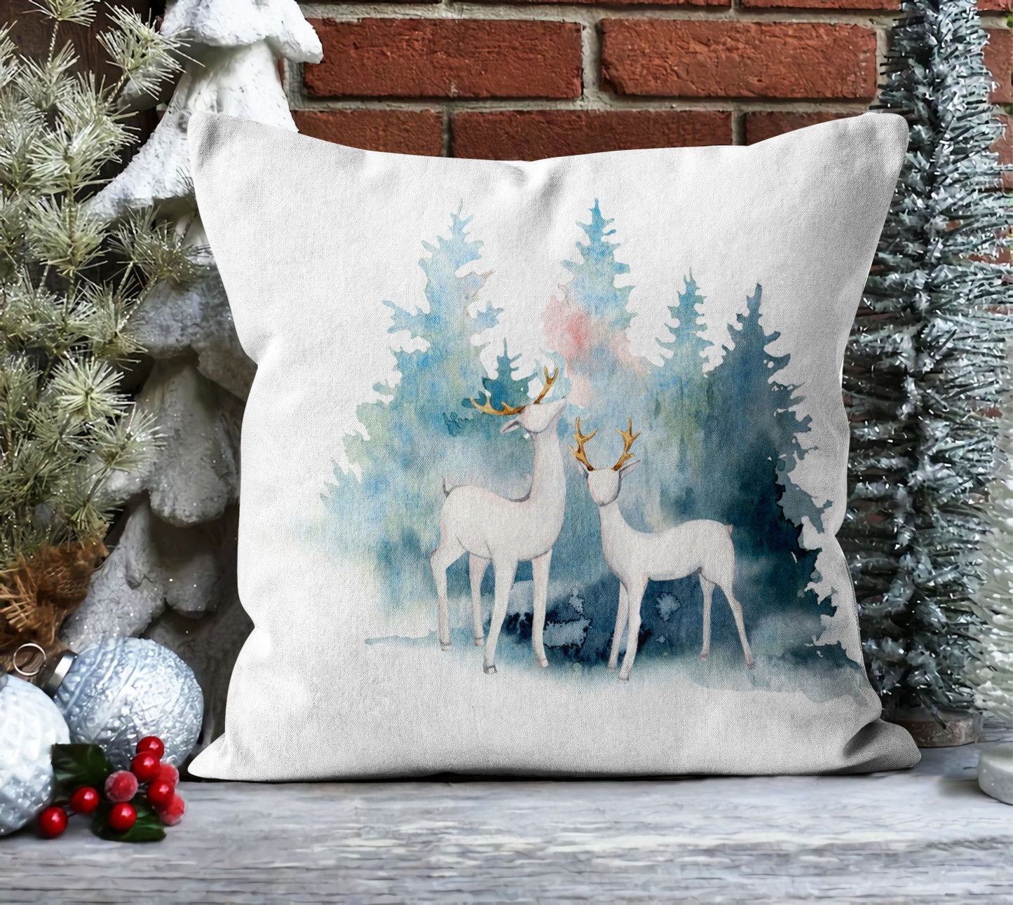 Vintage Christmas House, Truck Cushion Cover, Snowy Landscape