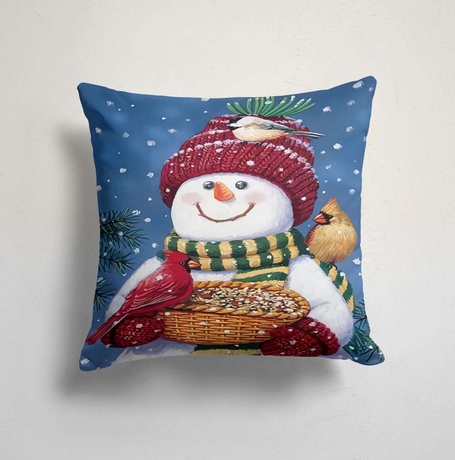 Christmas Cushion Cover with Snowman Reindeer Holly Noel