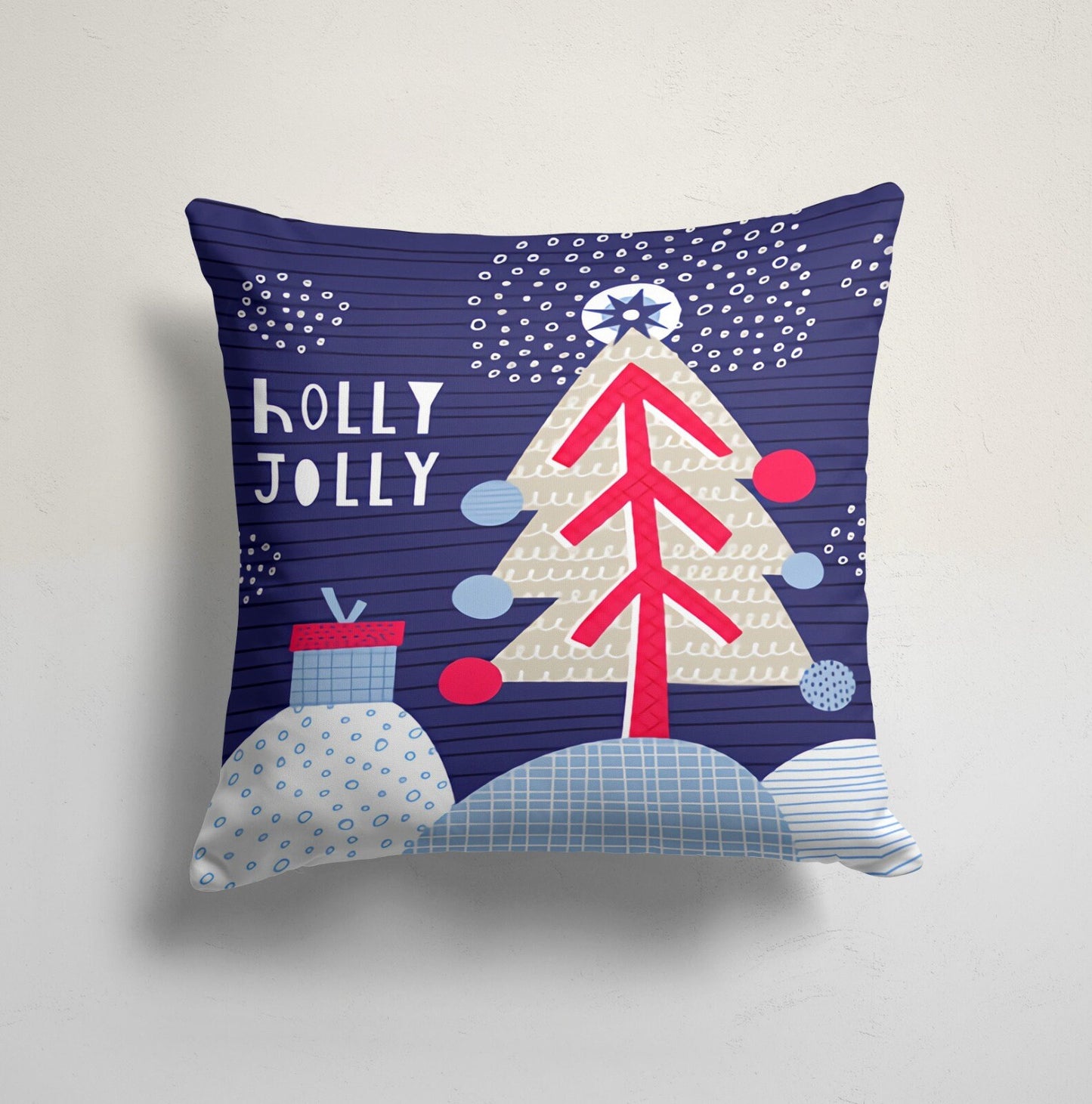 Christmas Cushion Cover with Snowman Reindeer Holly Noel