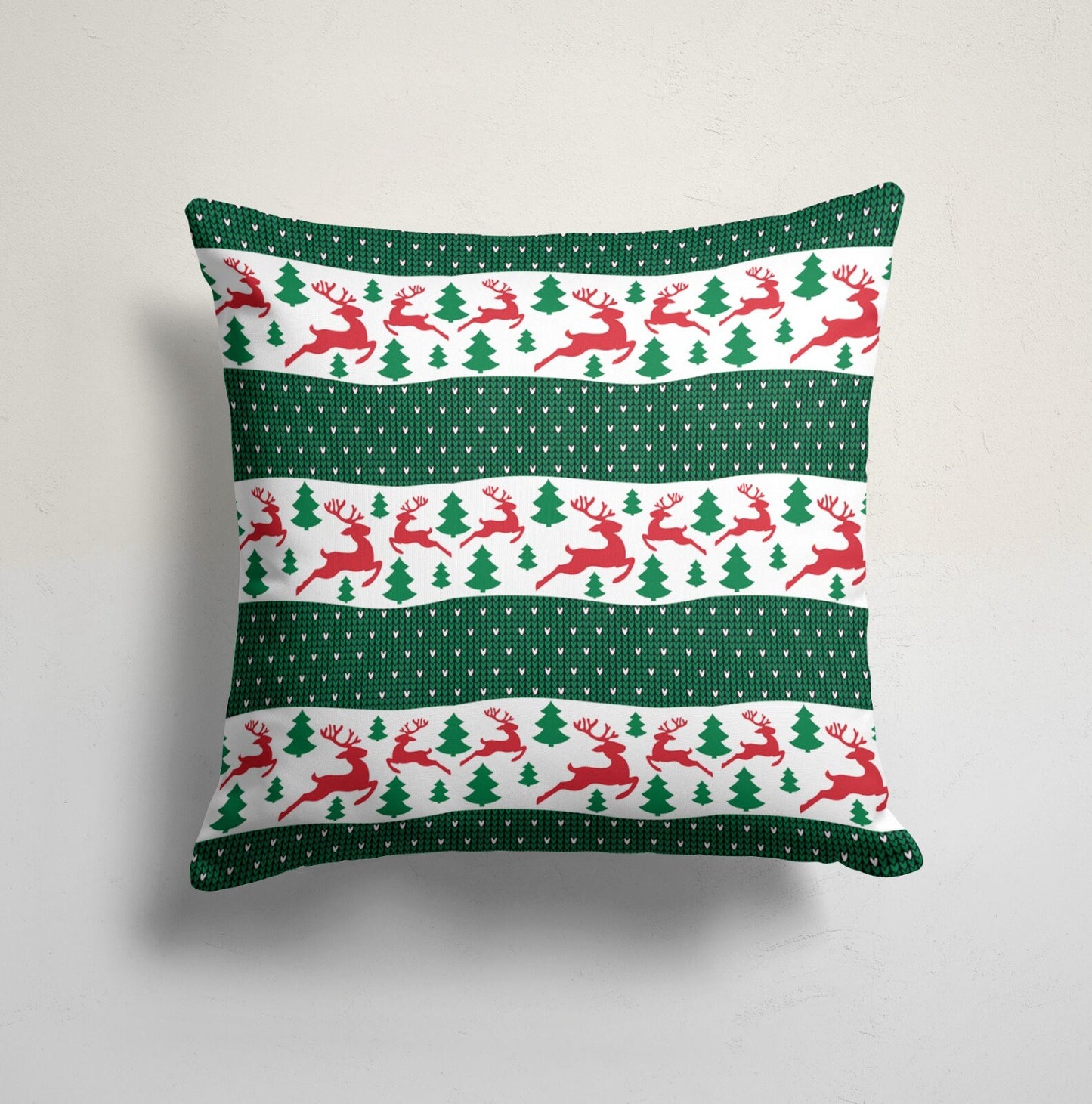 Green Snowflake Deer Pattern Christmas Cushion Cover