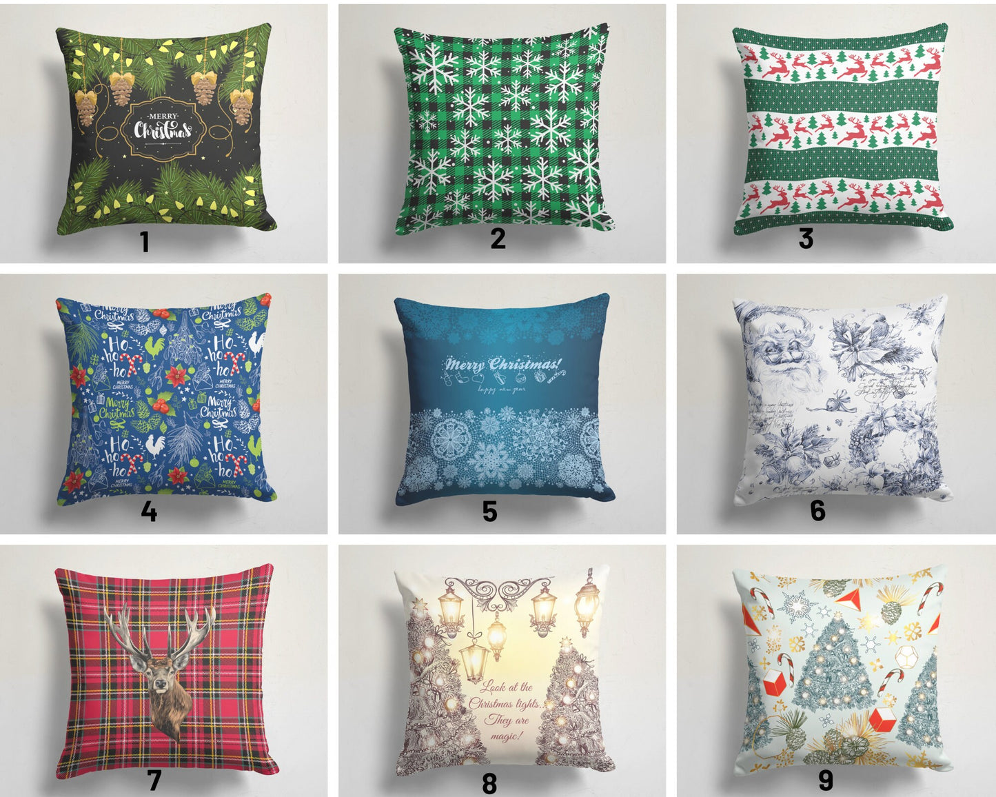 Green Snowflake Deer Pattern Christmas Cushion Cover