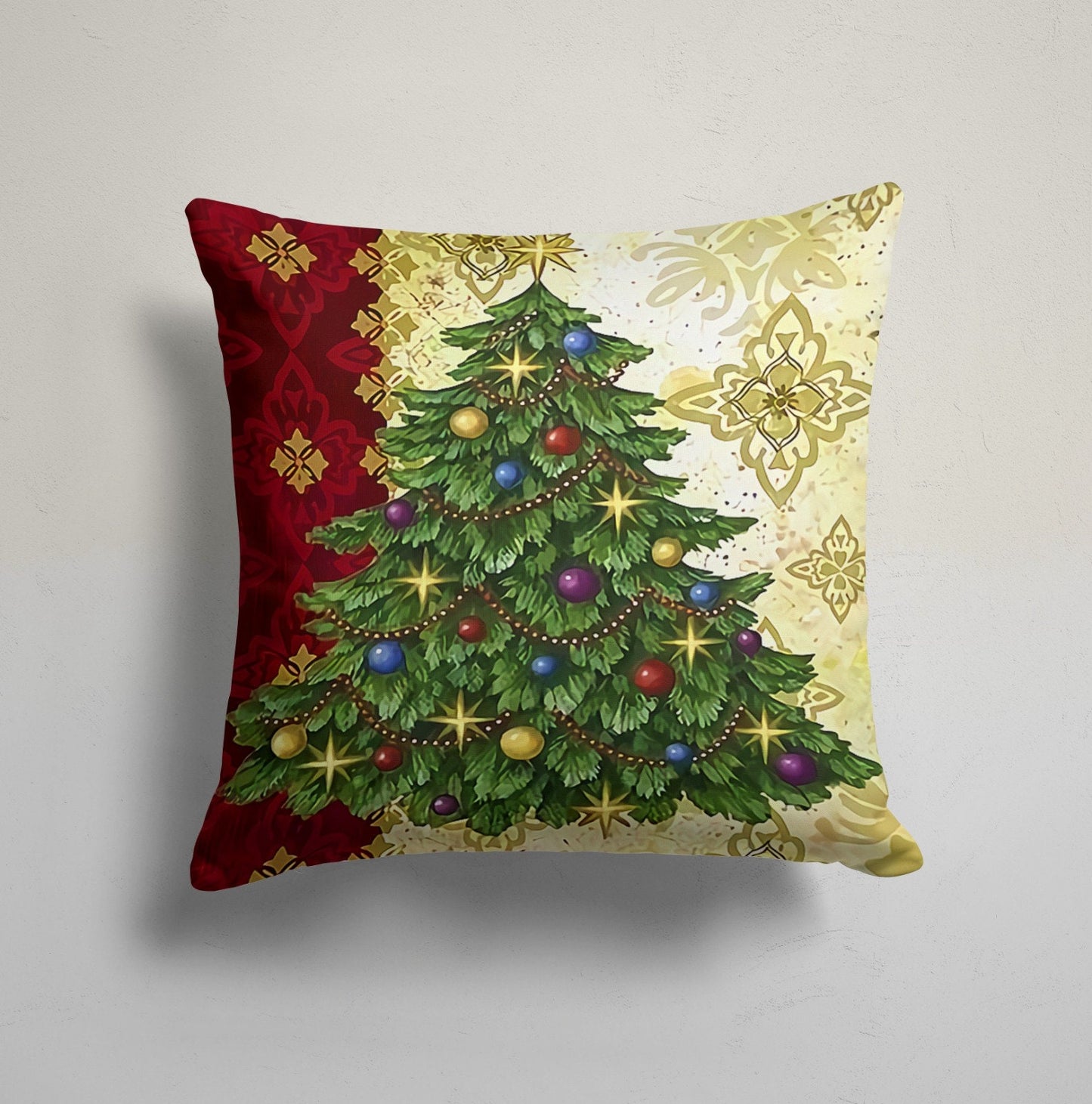 Christmas Red Truck Deer and Bell Printed Throw Cushion Cover