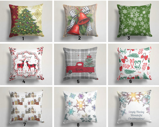 Christmas Red Truck Deer and Bell Printed Throw Cushion Cover