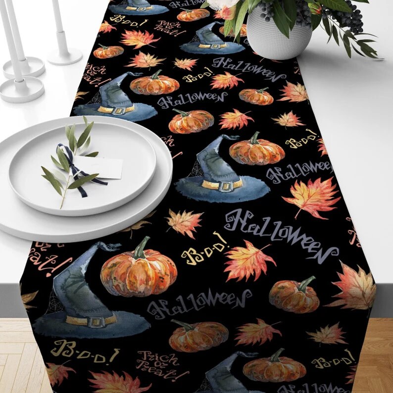 Halloween Table Runner with Pumpkin Decoration