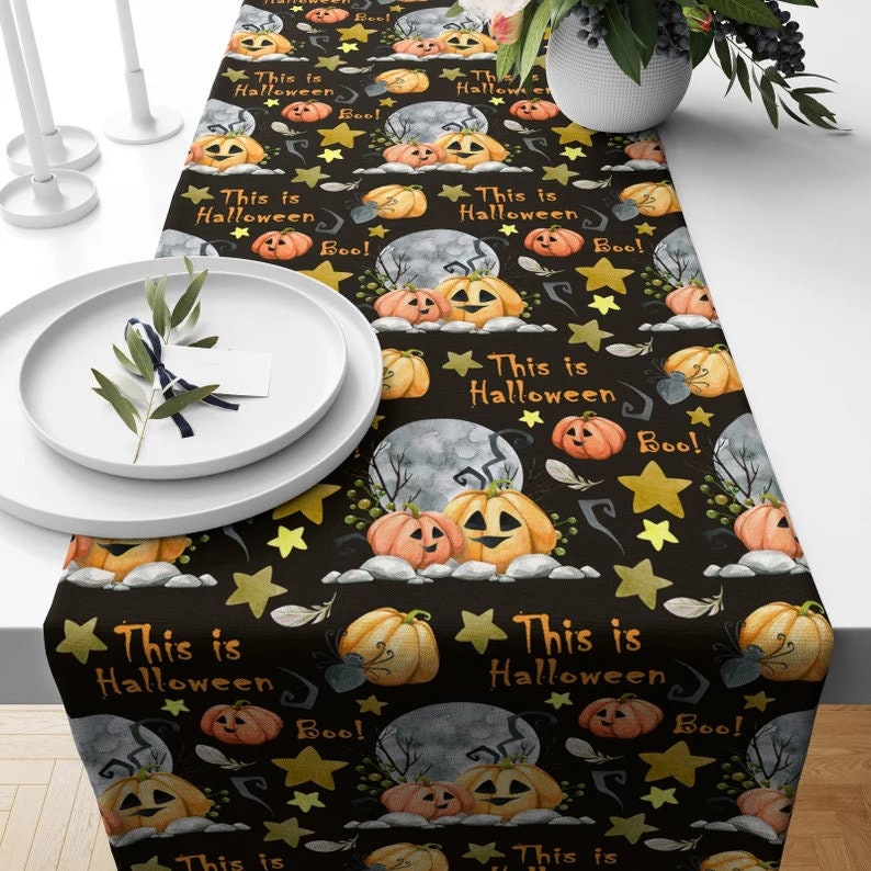 Halloween Table Runner with Pumpkin Decoration