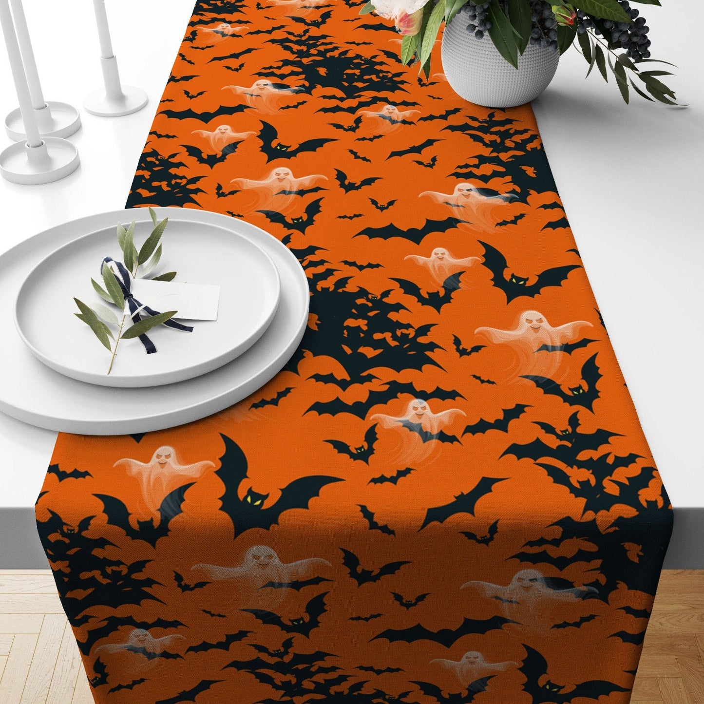Ghost House Halloween Table Runner