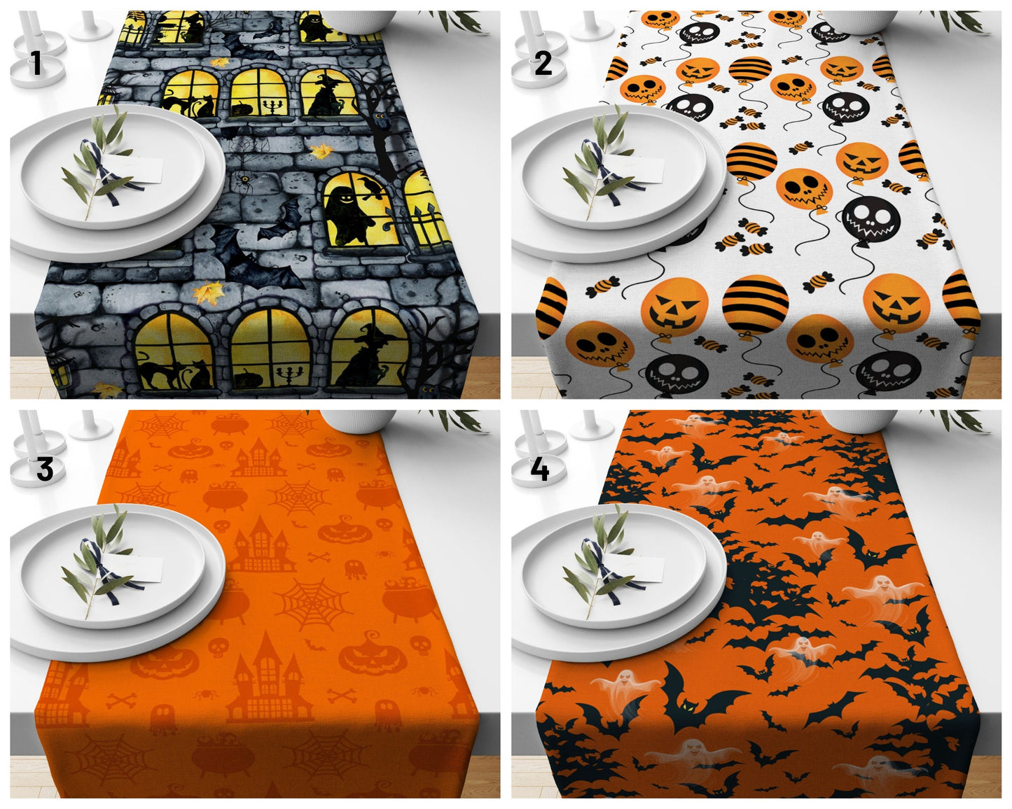 Ghost House Halloween Table Runner