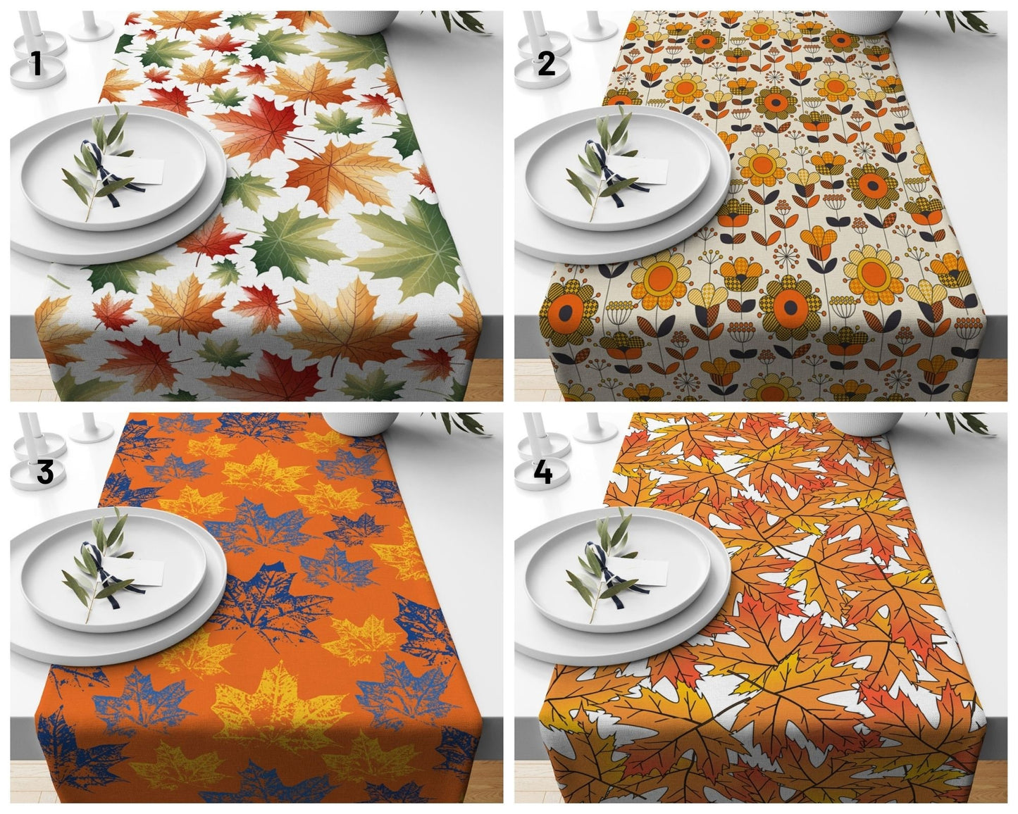 Autumn Leaf Green Brown Fall Decor Table Runner