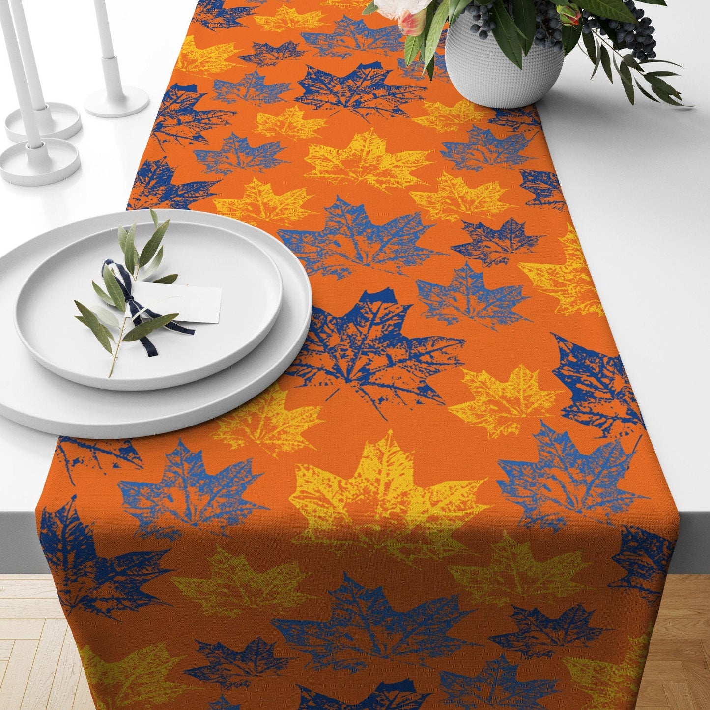 Autumn Leaf Green Brown Fall Decor Table Runner