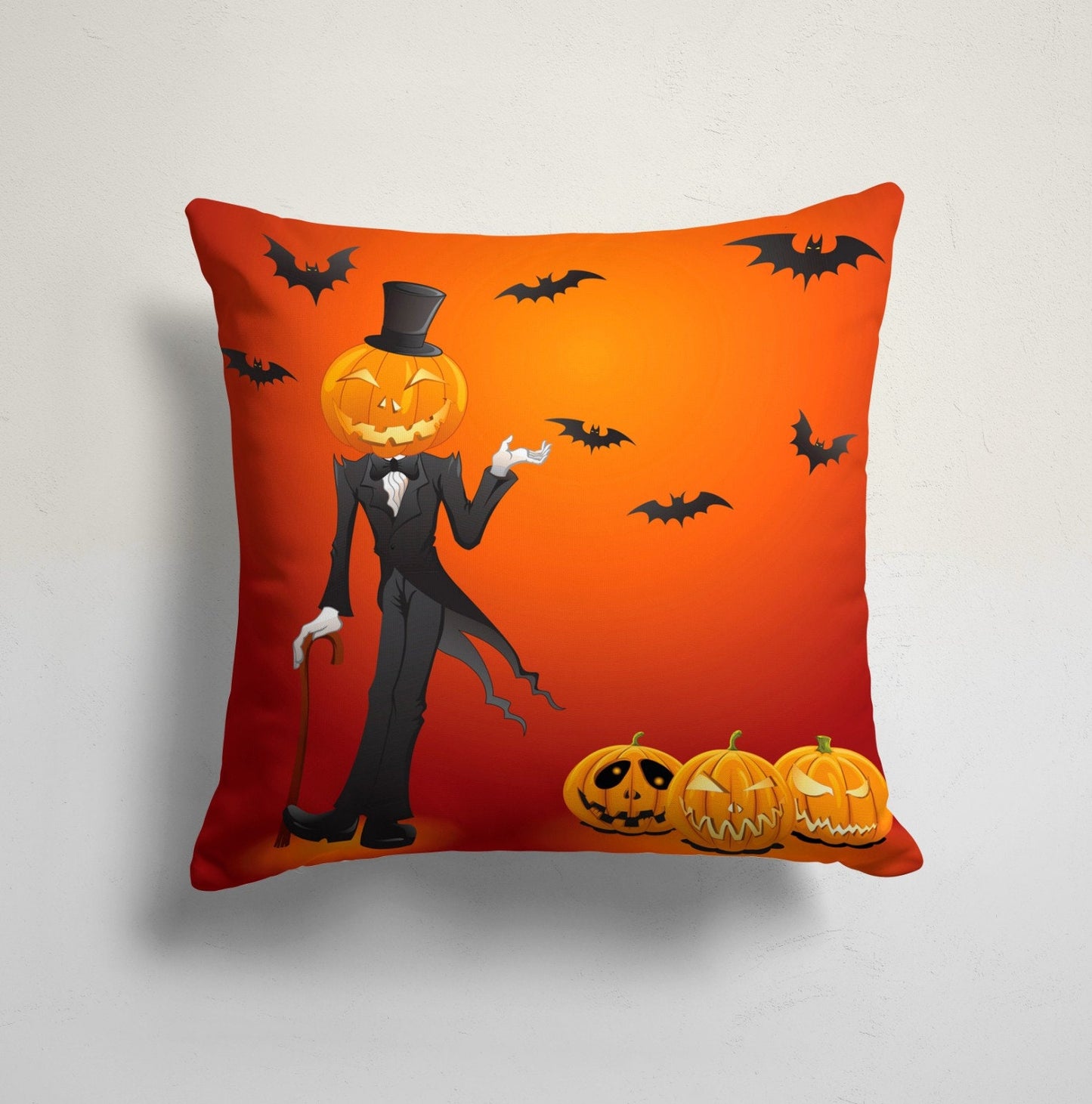 Carved Orange Pumpkin Halloween Cushion Cover with Spider