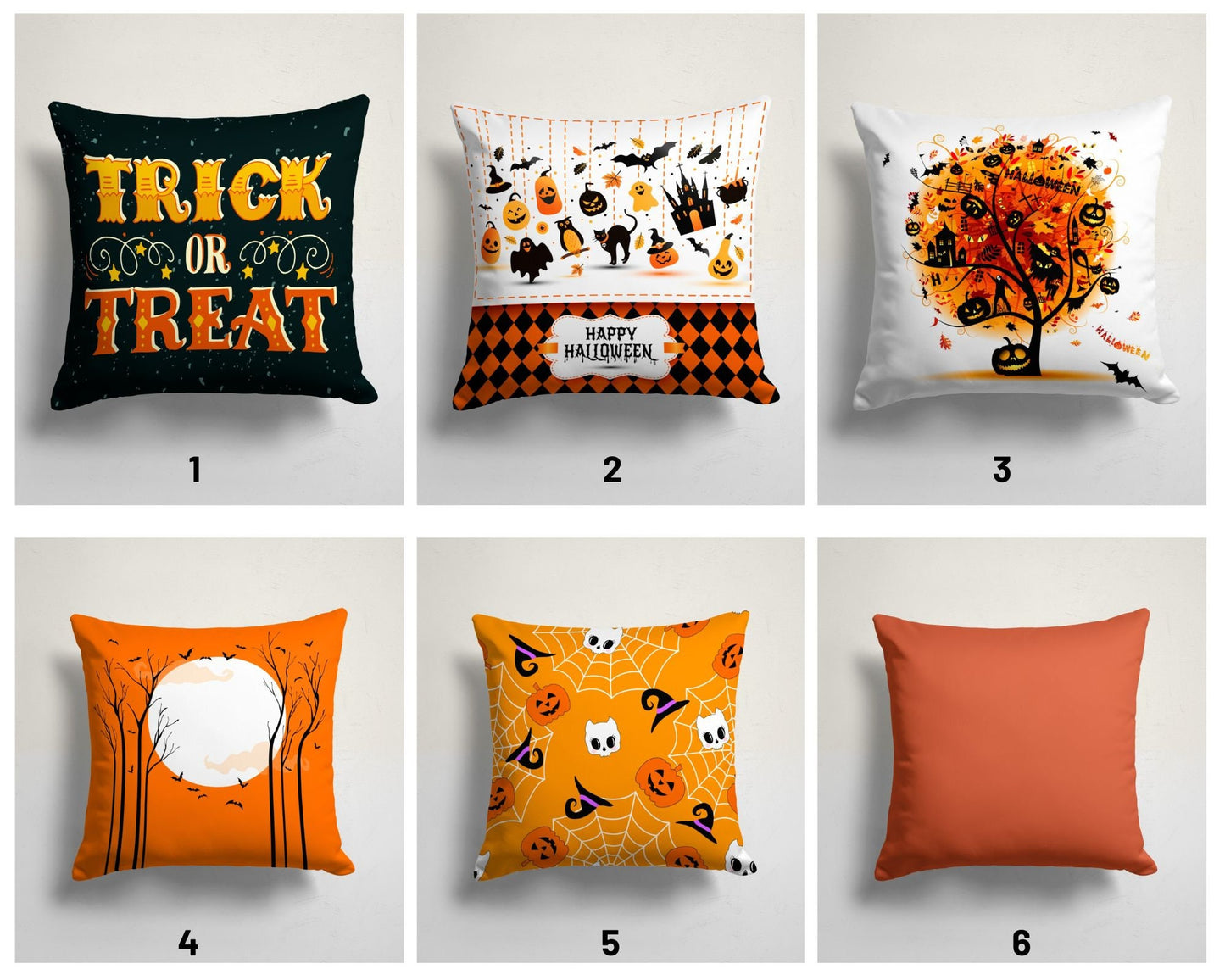 Happy Halloween Trick or Treat Bat and Pumpkin Cushion Cover