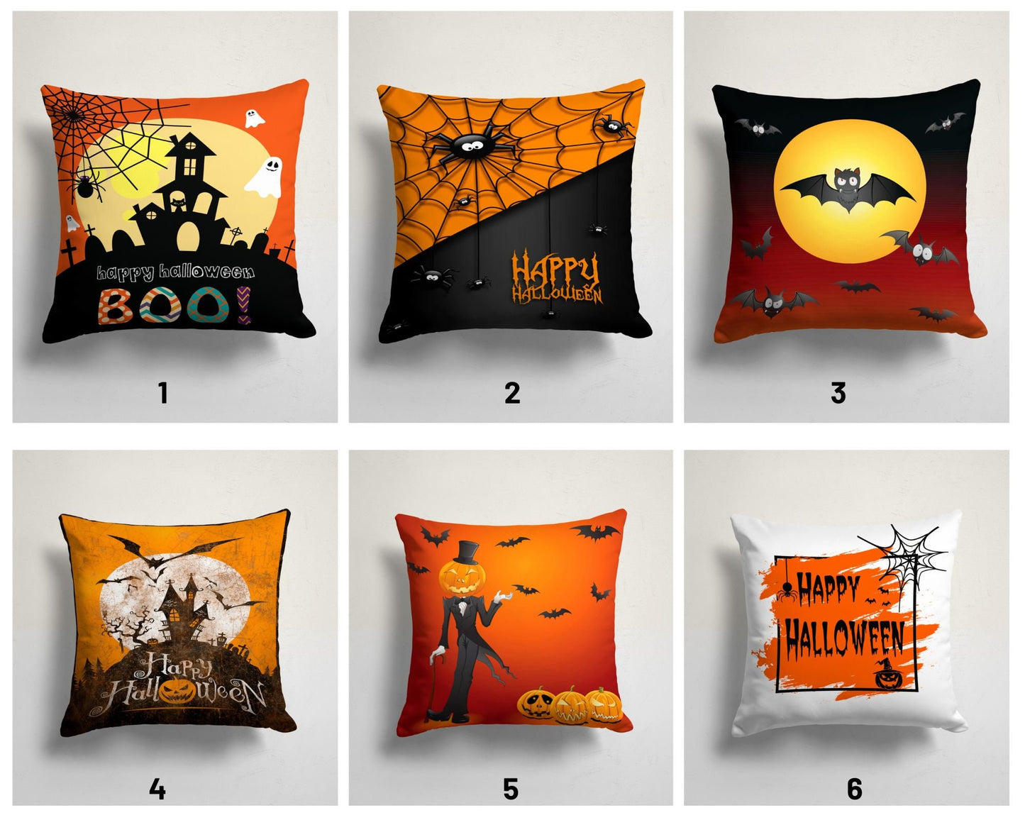 Carved Orange Pumpkin Halloween Cushion Cover with Spider