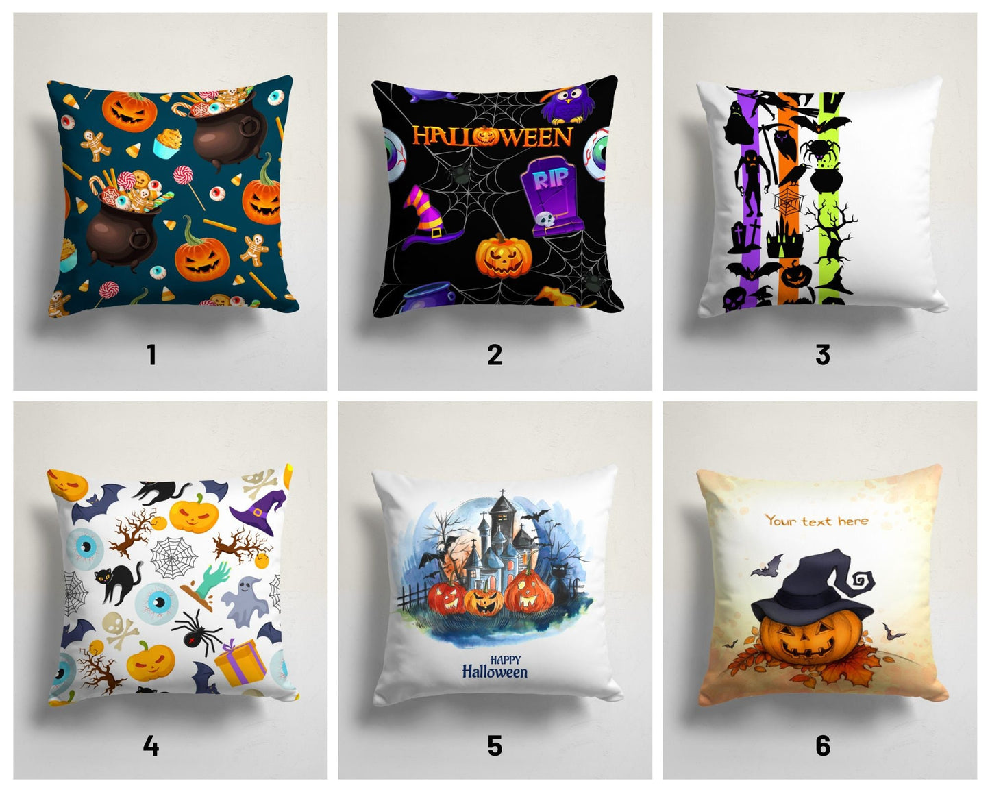 Halloween Black Cat Pumpkin and Bat Cushion Cover