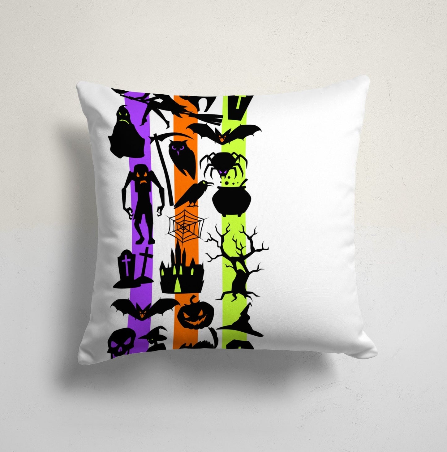 Halloween Black Cat Pumpkin and Bat Cushion Cover