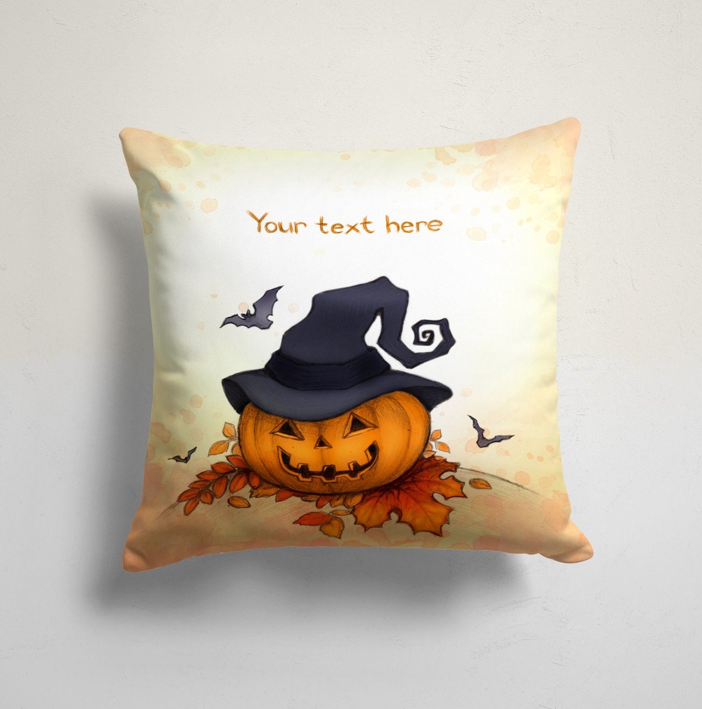 Halloween Black Cat Pumpkin and Bat Cushion Cover