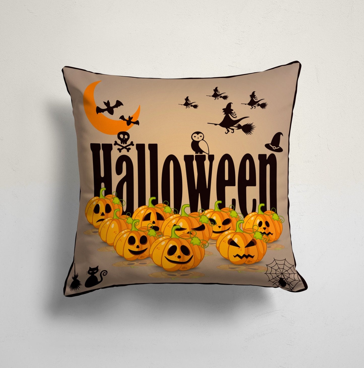 Haunted Halloween Orange Cushion Cover