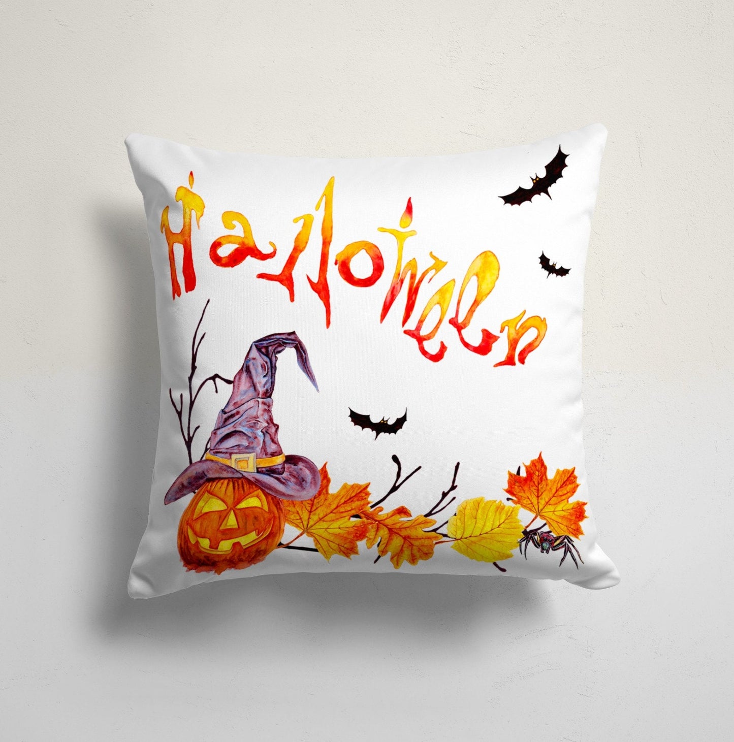 Funny Pumpkin Bat Ghost Cat Design Halloween Cushion Cover