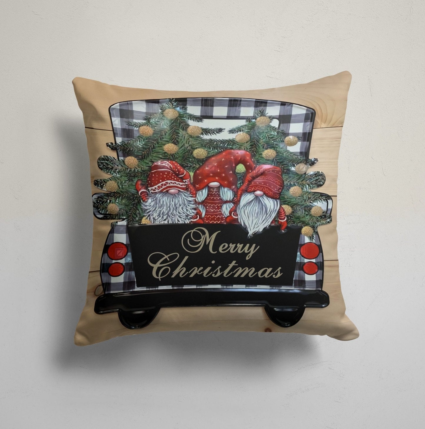 Gnomes Deer Bear Red Pattern Christmas Cushion Cover