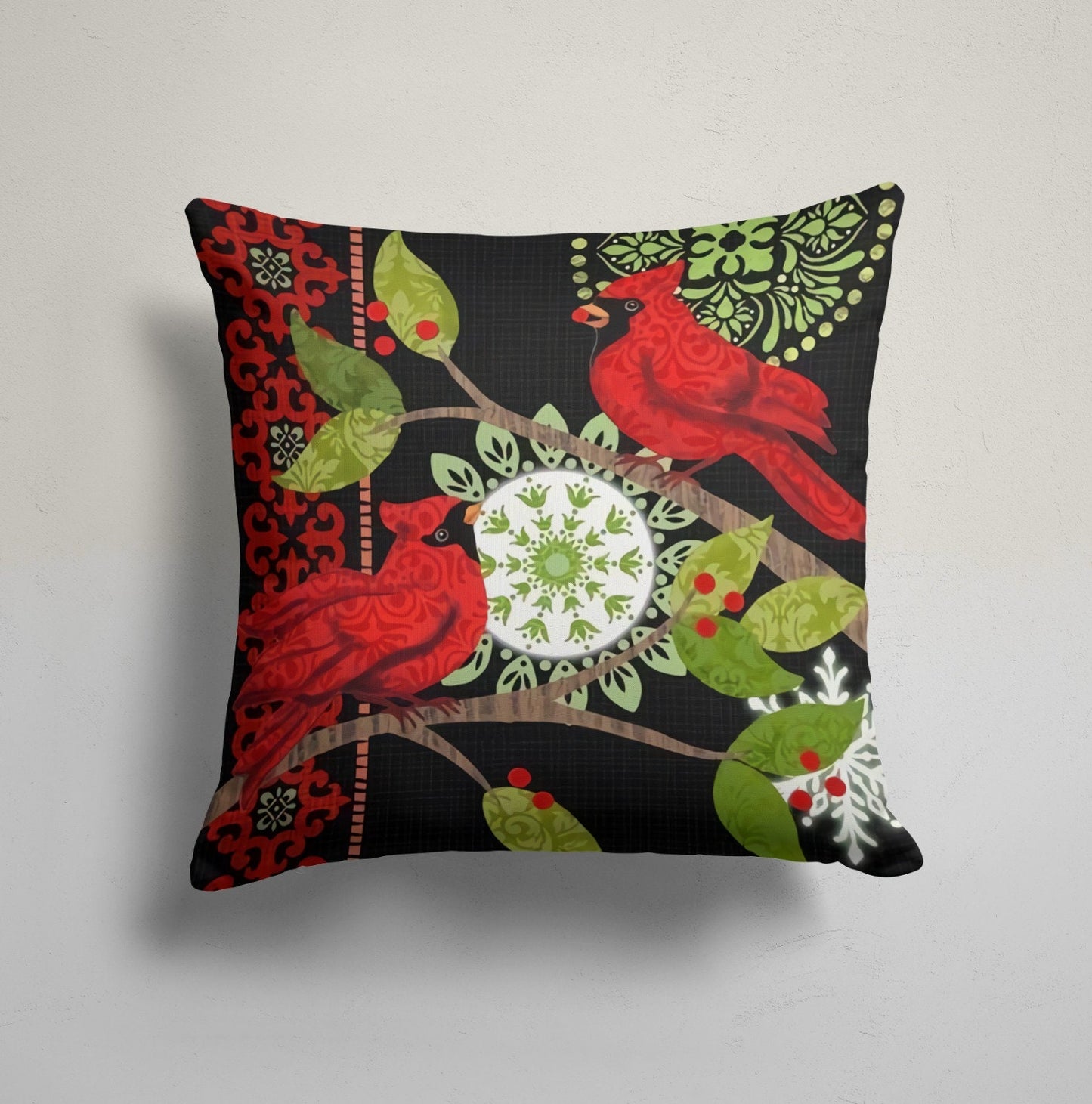Gnomes Deer Bear Red Pattern Christmas Cushion Cover