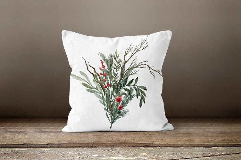 Floral Xmas Cardinal Flower Christmas Cushion Cover