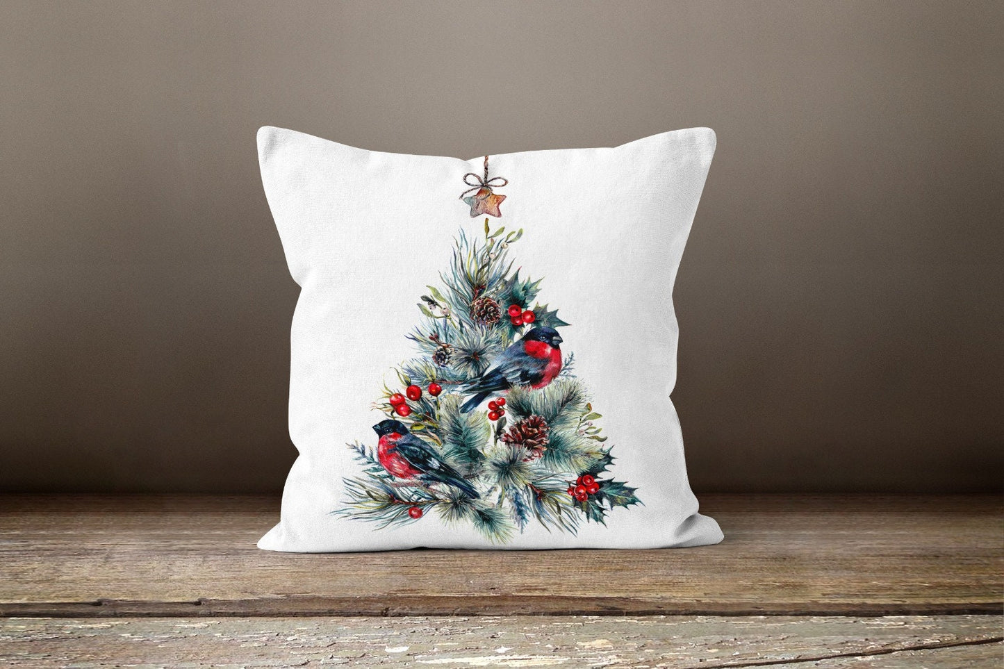 Floral Xmas Cardinal Flower Christmas Cushion Cover