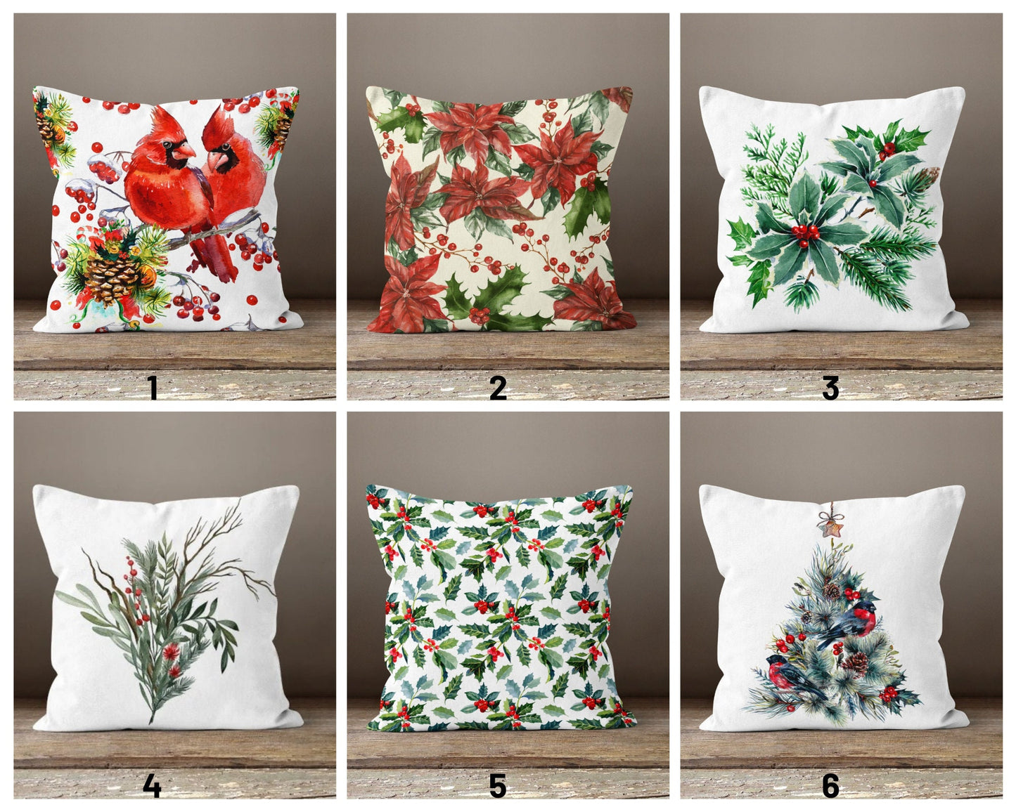 Floral Xmas Cardinal Flower Christmas Cushion Cover