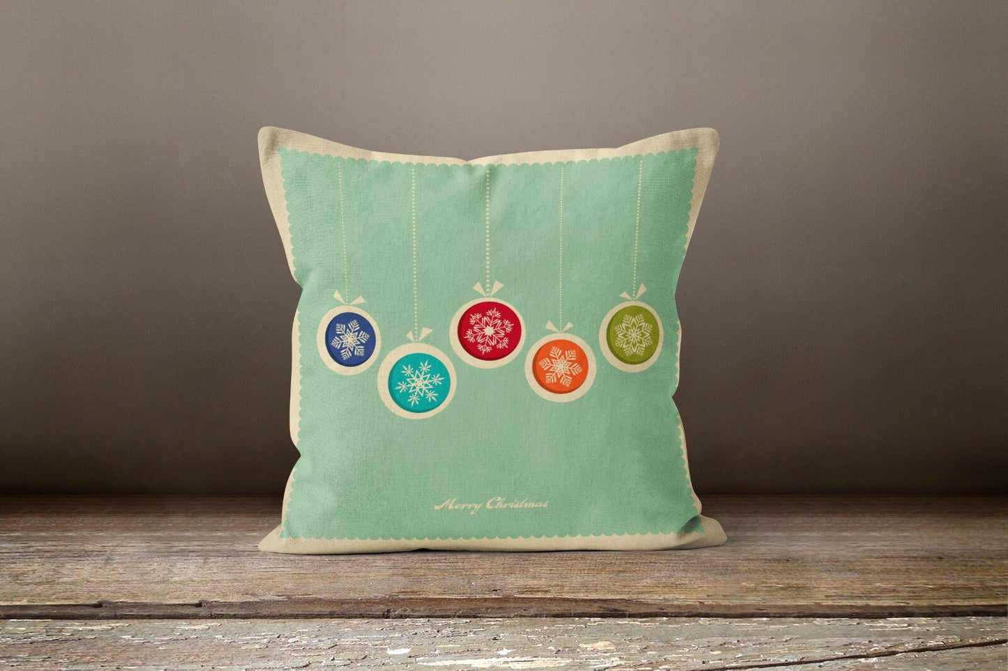 Merry Christmas Wreath Cushion Cover, Classic Holiday Design