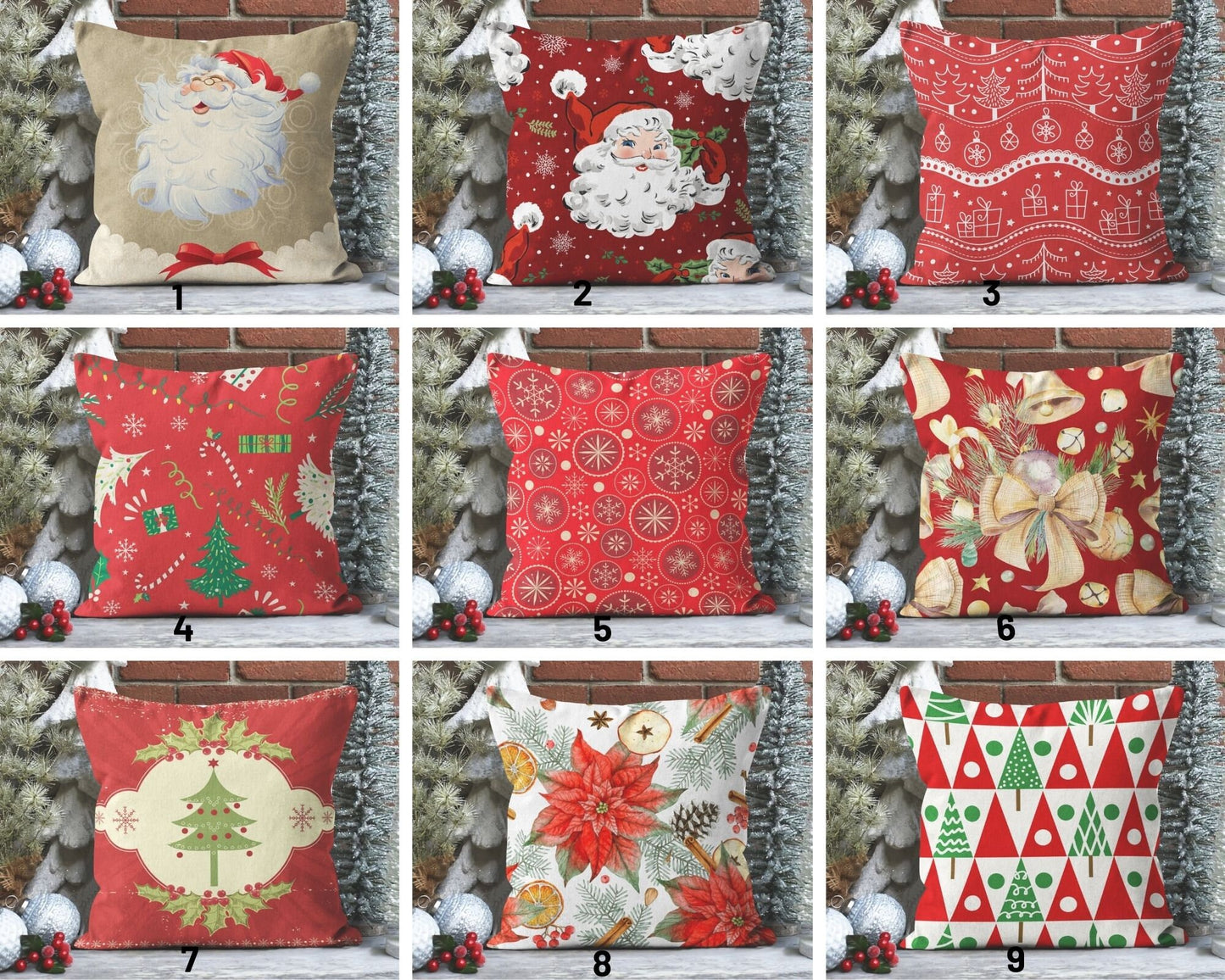 Santa, Red Nordic Christmas, Snowflake Pattern Cushion Cover