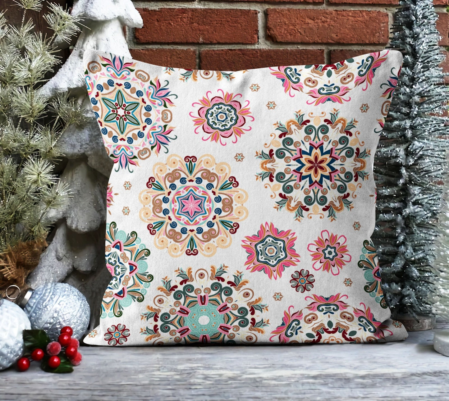 Colorful Nordic Snowflake Pattern Cushion Cover, Retro Christmas