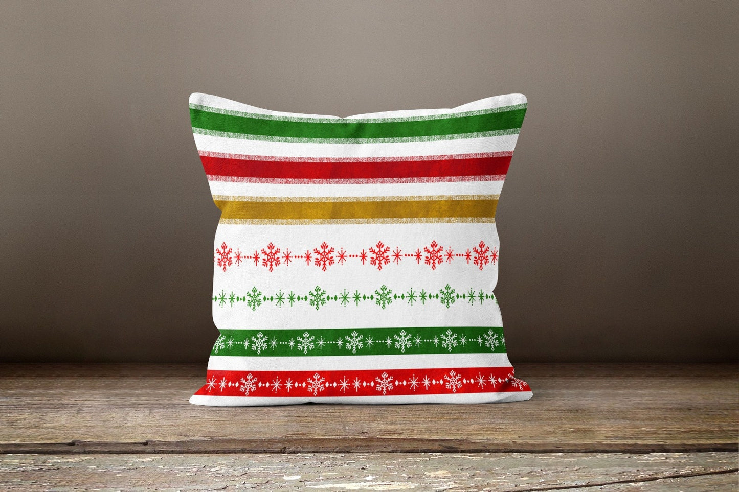 Reindeer Faces on Red Cushion Cover, Christmas Stripes Green