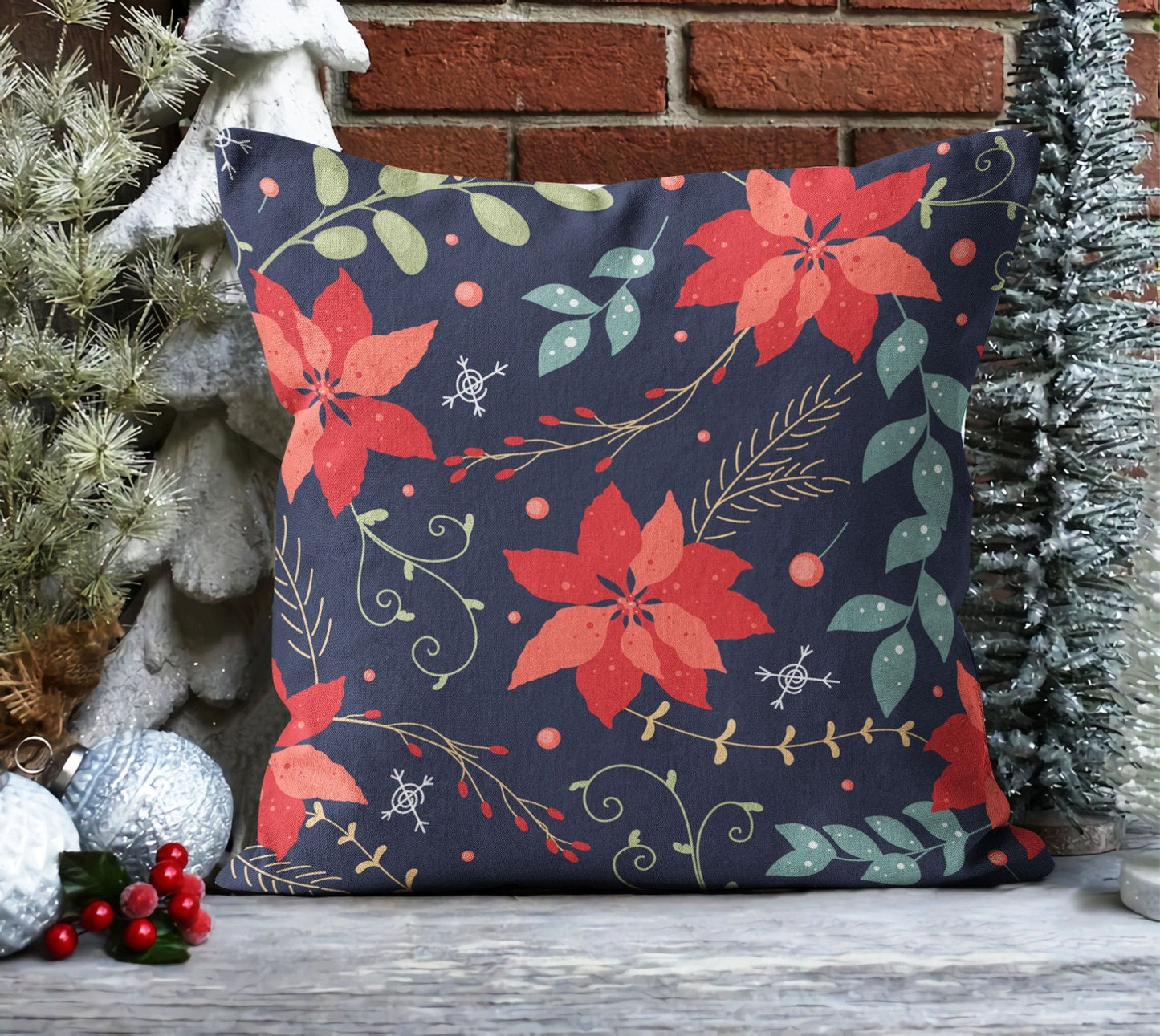 Golden Holly Cushion Cover, Christmas Charm, Eucalyptus and Berry
