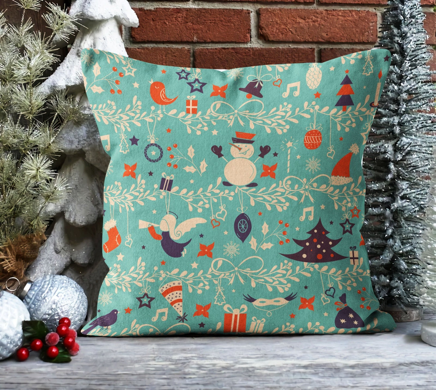 Geometric Christmas Tree, Pinecone and Green Cushion Cover