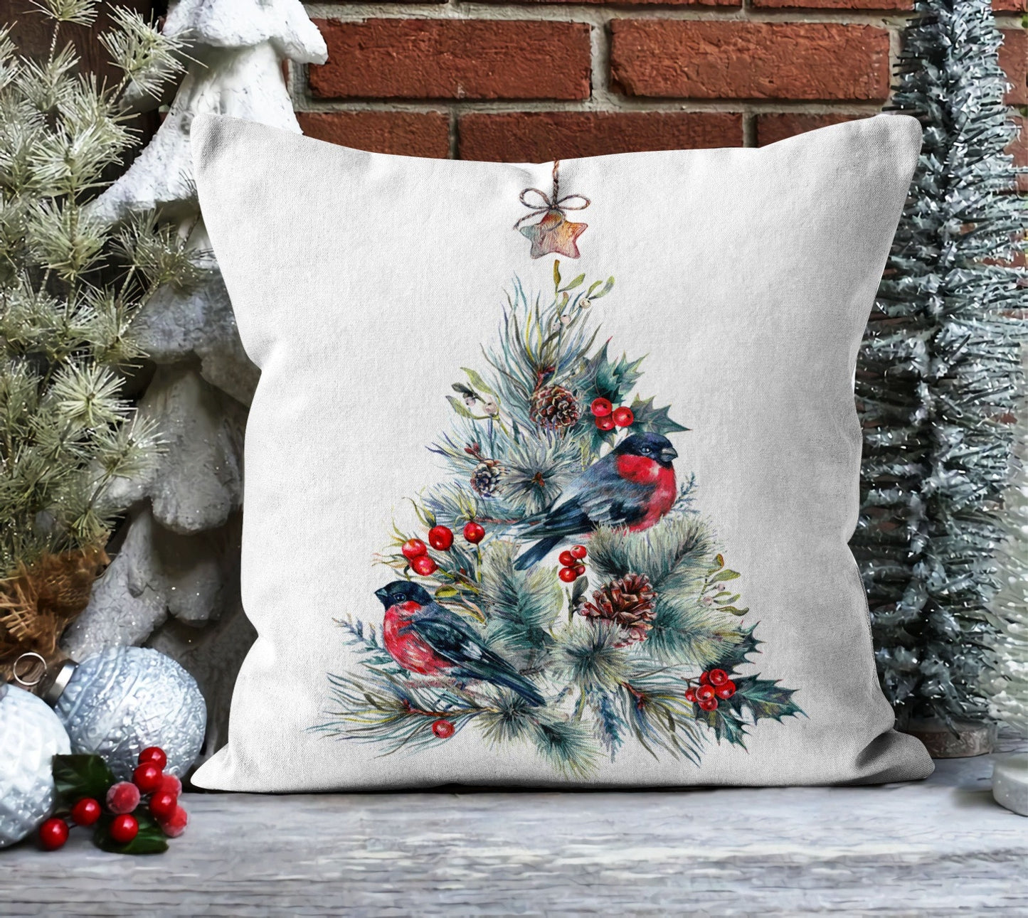 Vintage Christmas House, Truck Cushion Cover, Snowy Landscape