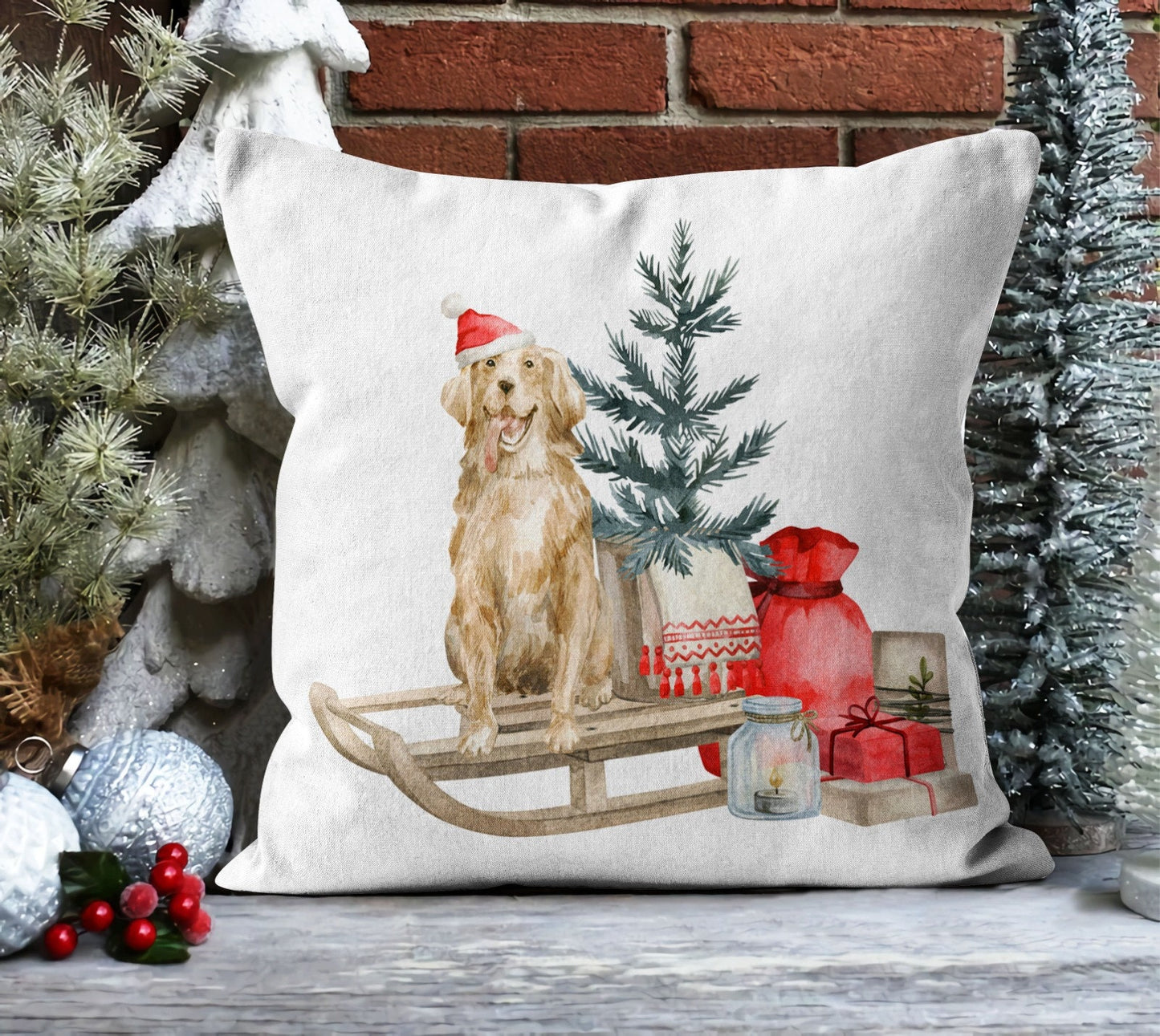 Vintage Christmas House, Truck Cushion Cover, Snowy Landscape